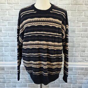 Vintage Chunky Knit Grandpa Sweater Woods  Gray Ramie Cotton XL Heritage Cozy